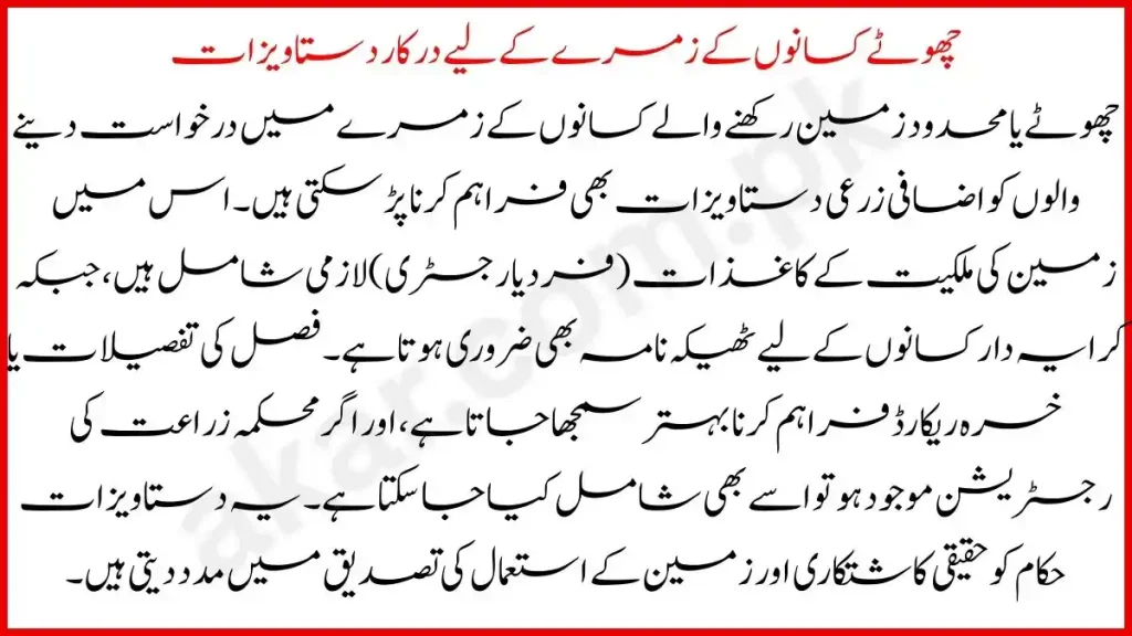 Documents Required for Small Farmers Category